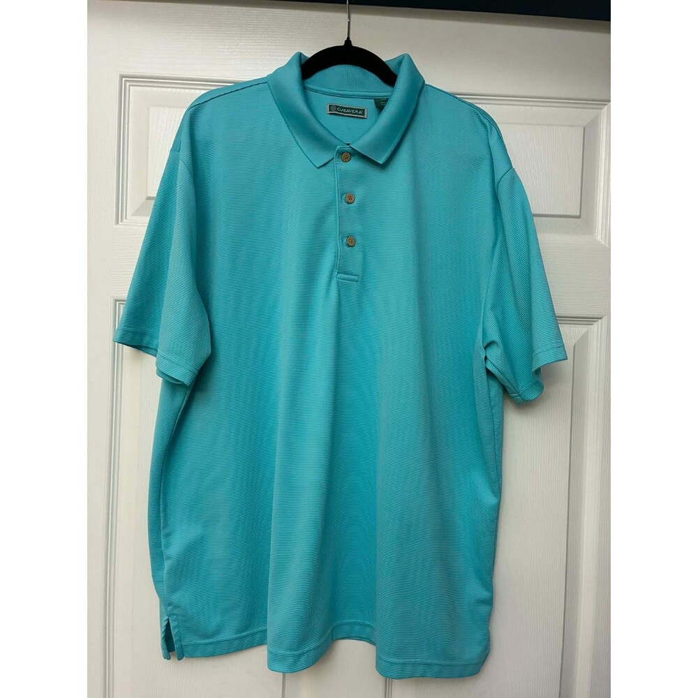 Cubavera Men's Polo Shirt XXL Turqoise Blue‎ Textured Short Sleeve Casual Top